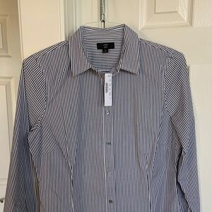 J Crew grey white stripe top